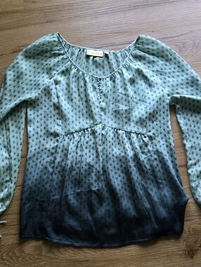 Vera Wang Mint Green Ombre Long-Sleeve Printed Top XS